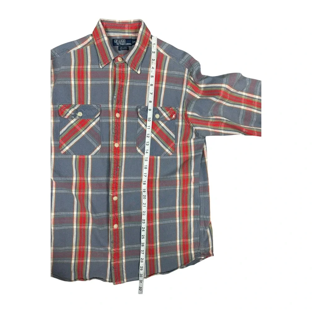 Polo Ralph Lauren Flannel Shirt Mens M Blue Plaid Good Distressed 90s Matlock